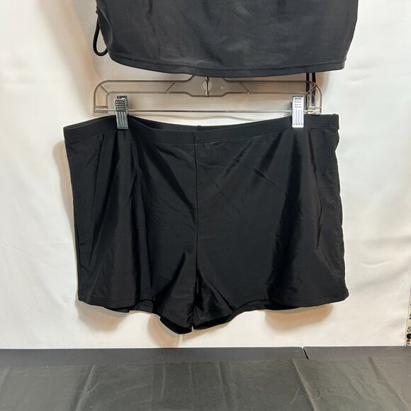 Yonique Plus Size black cinched tieable sides tankini top and boy shorts 20W - Picture 8 of 9